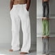 thumbnail image 3 of Pantalones informales de verano para hombre, ropa de diario, pantalones de lino suave de longitud completa, pantalones de cintura media con bolsillo y cordón, parte inferior de ropa de calle, 3 of 4