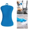 thumbnail image 1 of Paquete de 5 esponjas de silicona para cocina, depurr de platos de silicona de doble cara, cepillo para polvo de limpieza multiusos para verduras, esponjas de cocina (azul), 1 of 3