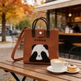 thumbnail image 4 of Women Canvas Tote Bag, Cute Panda Handbags, Casual Shoulder Work Bag for Shopping Travel Work (1PC, Brown), 4 of 9