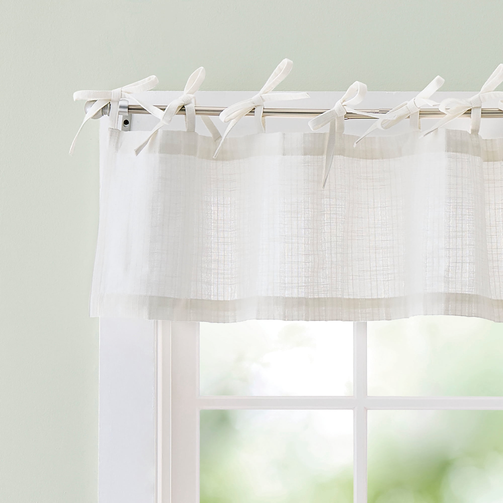 Curtainworks Tie Tab Woven Stripe Valance Ivory, 1 Piece, Indoor, 58" x 14", Adult