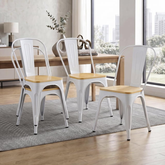 Sillas Tolix 4 Piezas Metal y Madera Para Comedor Restaurante Cafetería Bar blanco