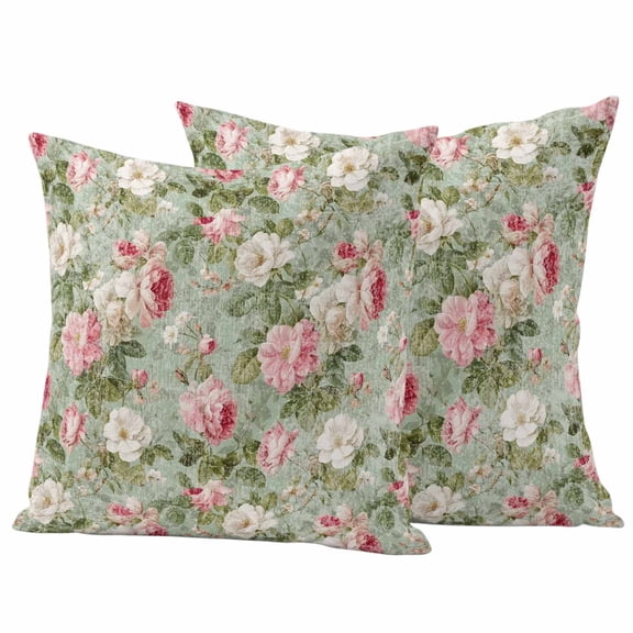 Outdoor Waterproof Throw Pillow Covers Set of 2 Pink Bloom Flowers Decorative Pillowcases Square Outdoor Pillows Cushion Case 18x18 Inch Retro Spring Floral Patio Pillows for Couch Sofa Bed Garden