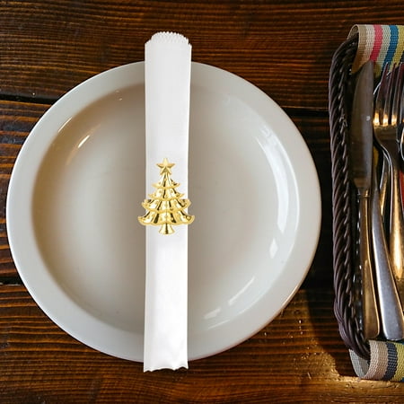 

Mobestech 6Pcs Golden Christmas Tree Napkin Rings Decorative for Tableware and Celebrations