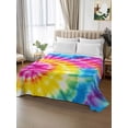 thumbnail image 2 of Colorful Boho California King Size Flat Sheet, Wrinkleproof & Fadeproof Cooling Flat Bed Sheet Only, Pink Yellow Blue Green Tie Dye Abstract Art Breathable Soft Bedding Top Sheets 108 x 98 Inches, 2 of 8