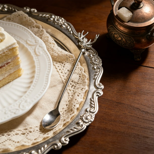 Aparatos de cocina, Accesorios de cocina, Utensilios de cocina, Utensilios de cocina Cuchara de acero inoxidable con forma de cabeza de ciervo para mezclar café, mango largo, dorado y plateado, cuchar