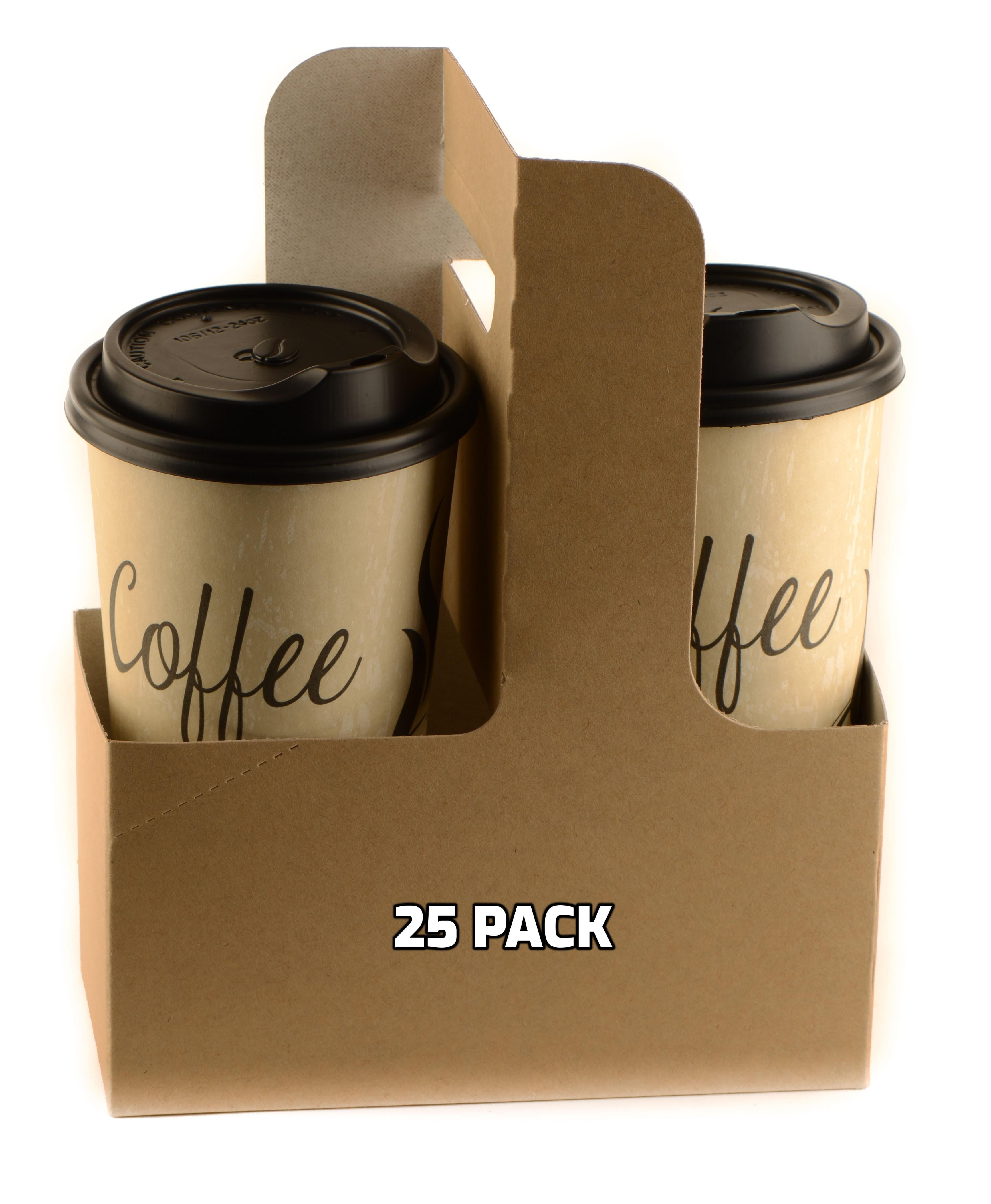 [25 PACK] Disposable Cup Drink Carrier with Handles Kraft 2 or 4 Cup Carrier, Paperboard Cup
