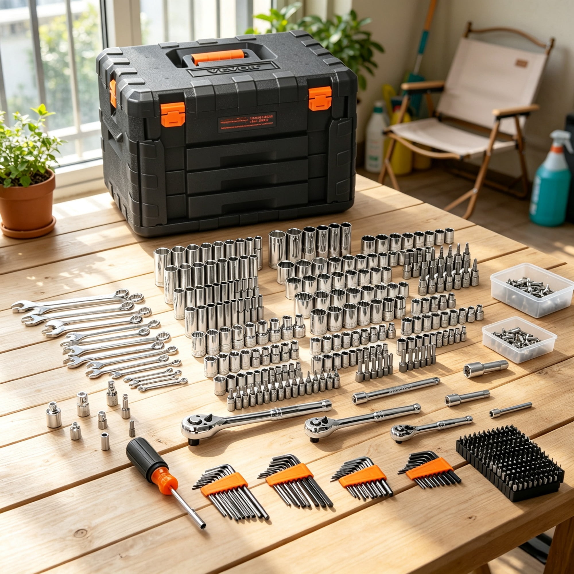 450-Piece Mechanics Tool Set, 1/4" 3/8" 1/2" Drive SAE & Metric Socket Set with Bits, Hex & Combination Wrenches, Includes Storage Case