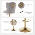 thumbnail image 5 of Bar Stools Set of 4, Adjustable Velvet Counter Bar Stools with Botton Tufted Back Swivel Upholstered Comfy Chairs Lion Head Pull Ring Gold Base for Kitchen Island, Dining Room, Grey, 5 of 10