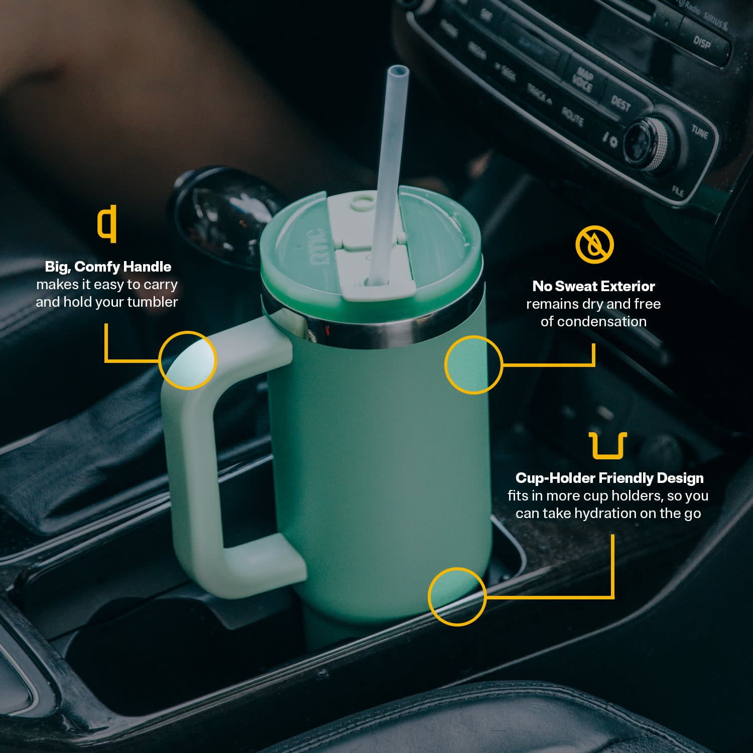 RTIC 30 oz Ceramic Lined Road Trip Tumbler with Handle and Leak-Resistant Straw Lid, Trailblazer