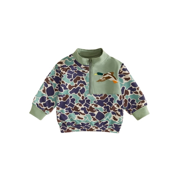 RUINIXCW Little Boy Pullover Sweatshirt Quarter Zipper Stand Collar Camouflage Tops