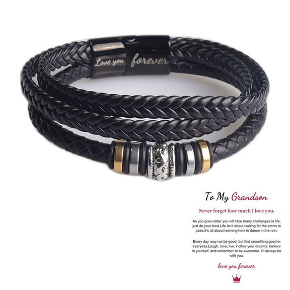 Braided Leather Bracelet 'I'll Always Be With You' Adjustable Wristband Bracelet for Husband for My Grandson son's gift
