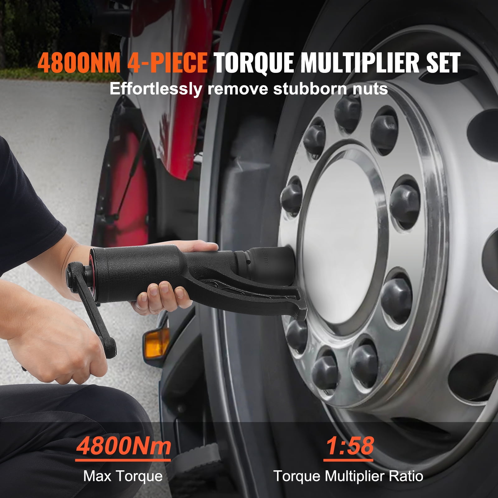 KFFKFF Torque Wrench, 1" Drive Heavy Duty Torque Multiplier Wrench with 4 Sockets (21-41mm), Drive Lug Nut Wrench/Multiplier Heavy Duty Torque Multiplier Wrench Set, 1:58 4800N.m Lug Nut Remover