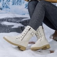thumbnail image 5 of hopeusnice Lace Up Buckle Decor Side Zipper Boot Block Heel Street Style Boot Beige 35, 5 of 9