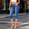 thumbnail image 4 of Denim Capris for Women with Pockets High Waisted Trendy Slim Stretch Solid Color Jean Capri Pants, 4 of 6