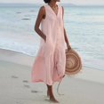 thumbnail image 1 of CHUANK Robes pour Femmes en Liquidation à Moins de 5,00 $ Robe Maxi Blanche pour Femmes Uni Col en V Sans Manches Robe à Boutons Coton Lin Longues Robes d'Été pour Femmes, 1 of 5
