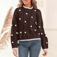 thumbnail image 2 of GBSYEWXS Women Sweater Crew Neck Long Sleeve Pullover Comfortable Polka Dot Print Sweater Autumn Coffee, 2 of 5