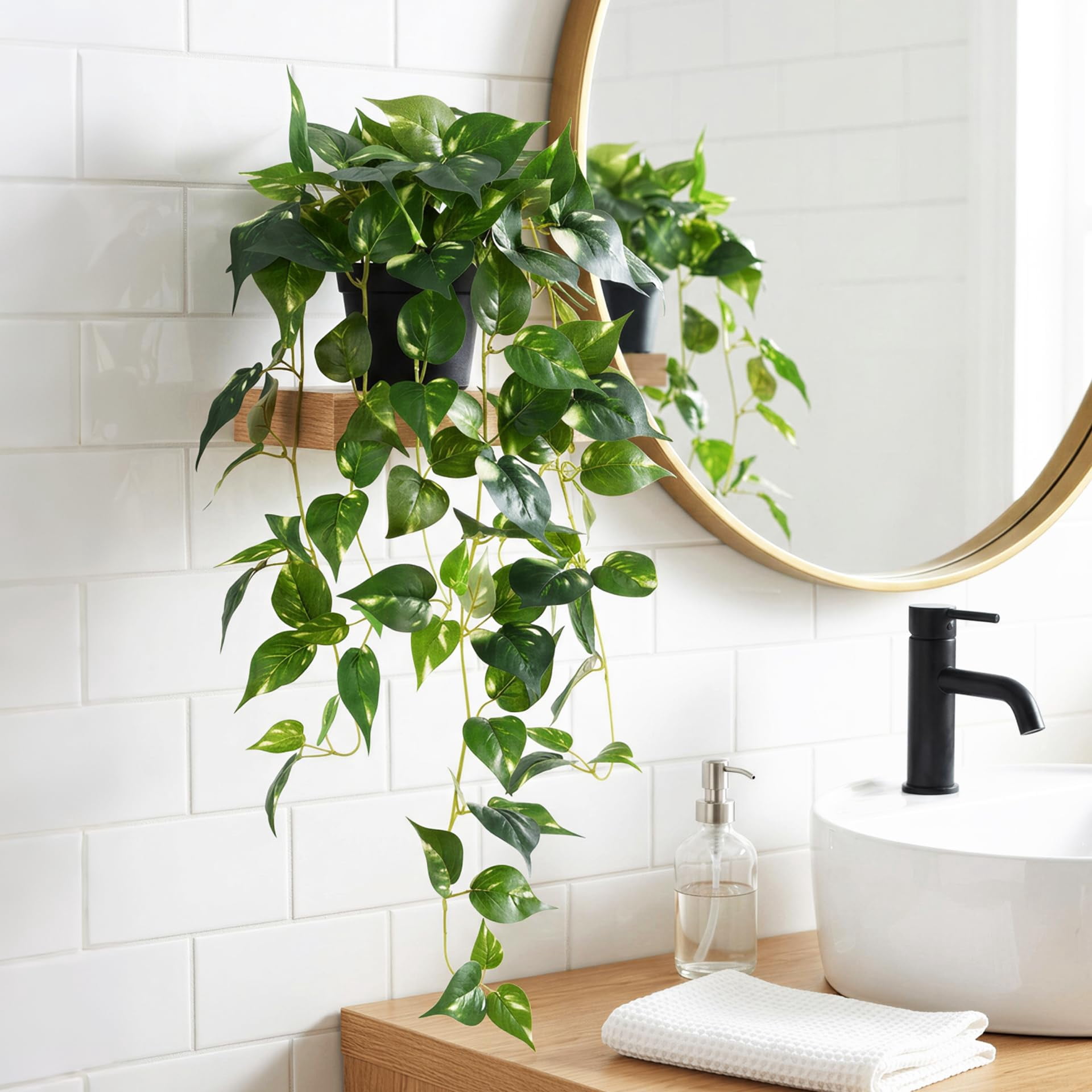Fake Hanging Plants with Pots - Realistic Artificial Plant for Indoor Outdoor, 33In Silk Fake Potted Plants, 2PC Faux Ivy Vine for Shelf Tabletop Office Decor, Dark Green