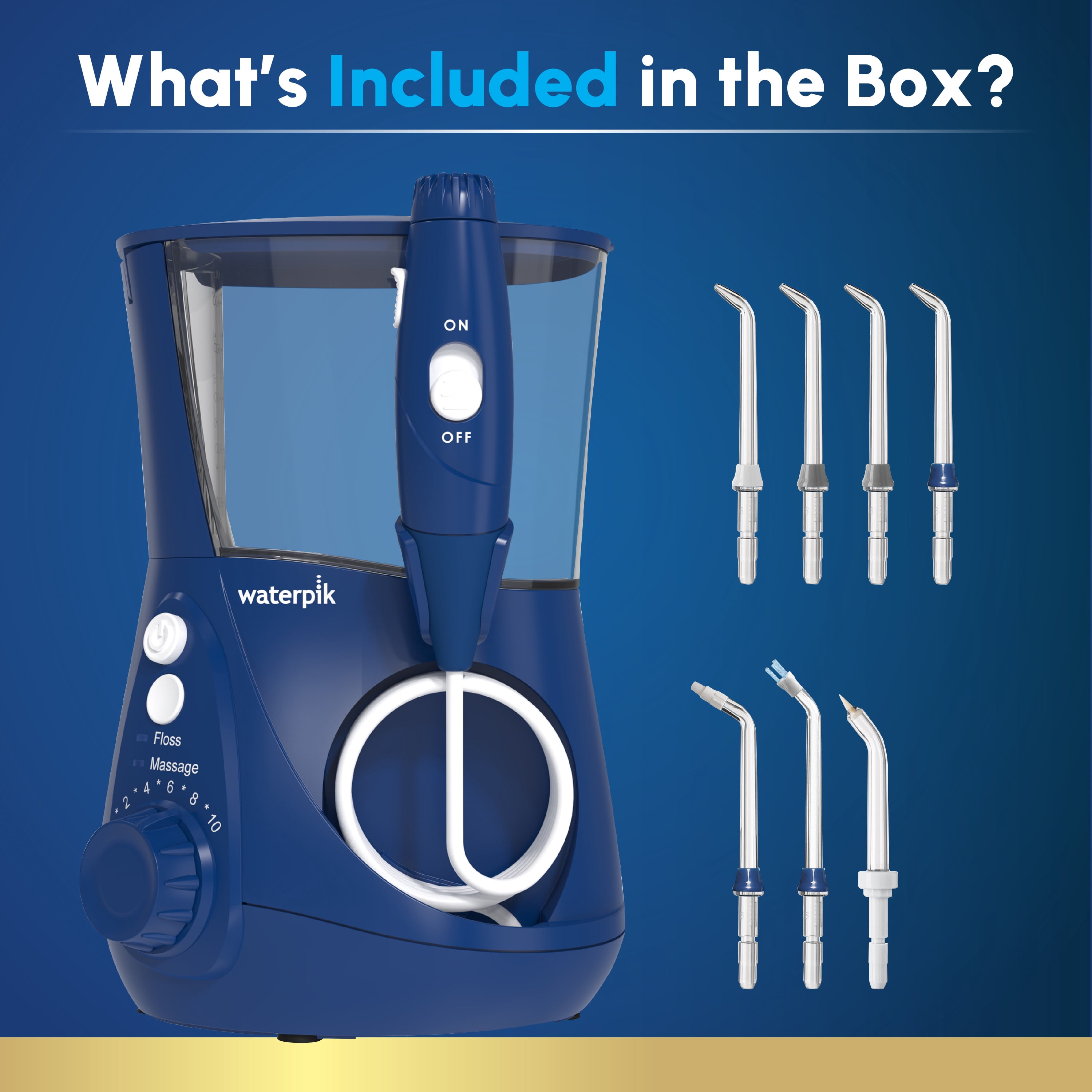 Waterpik Aquarius Water Flosser with 10 Settings, 7 Tips, ADA Accepted, Blue
