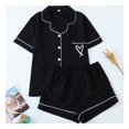 thumbnail image 2 of Women's Modern Pajama Set - Comfortable Short Sleeve Top & Elastic Waist Shorts, Lightweight Two-Piece Sleepwear,Black L, 2 of 4