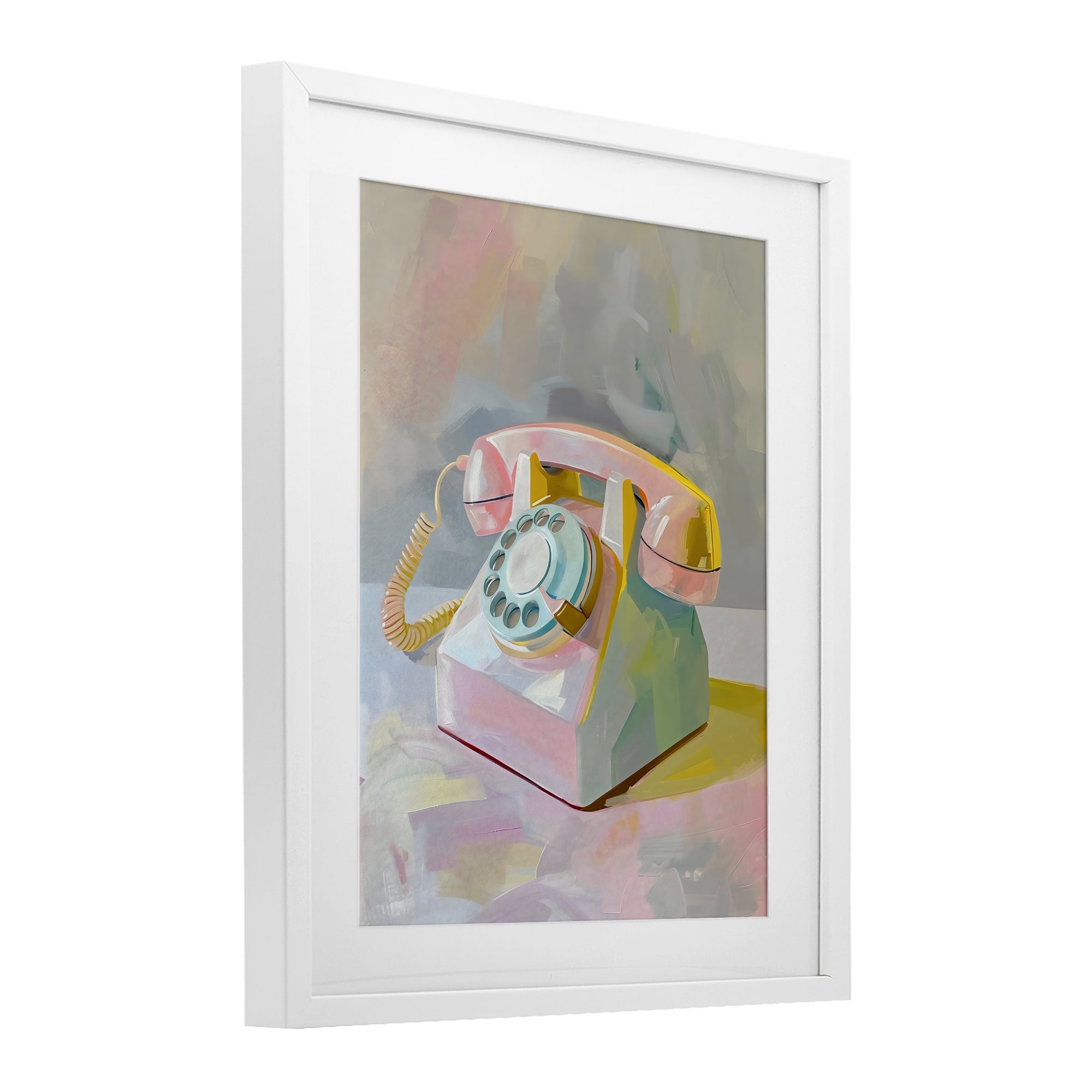 Stupell Industries Retro Telephone in Pastels White Framed Print Under Glass, design by The Prints Vibe