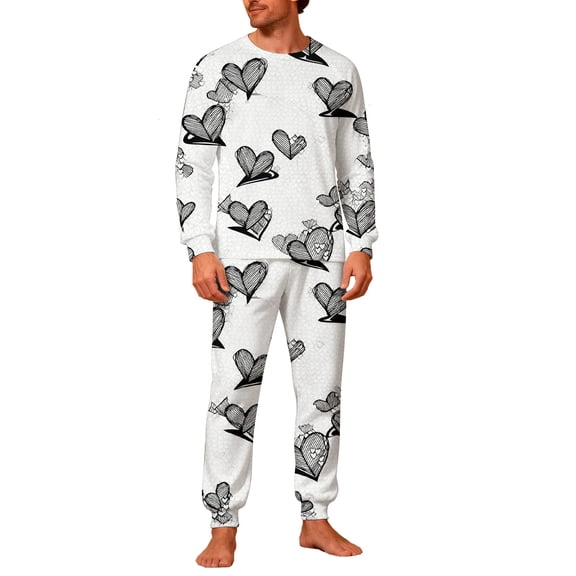 Lorytime Matching Valentine S Day Pajamas for Couples Heart Long Sleeve Crewneck Tops with Pockets and Pants Men Homewear