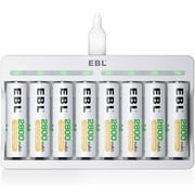 EBL 8 Bay Individual Fast Battery Charger AA AAA Ni-MH Ni-CD Battery Charger with 8 AA 2800mAh Rechargeable Batteries
