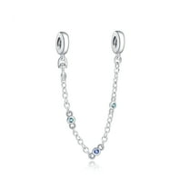 925 Sterling Silver Blue Stone Safety Chain Charm for Women Moment Charm Bracelet