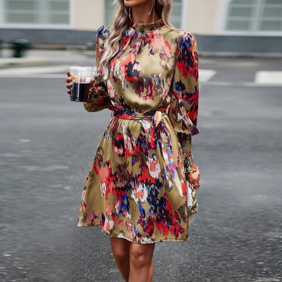 New Autumn Women's Printed Dress, Elegant Long-Sleeved Dress