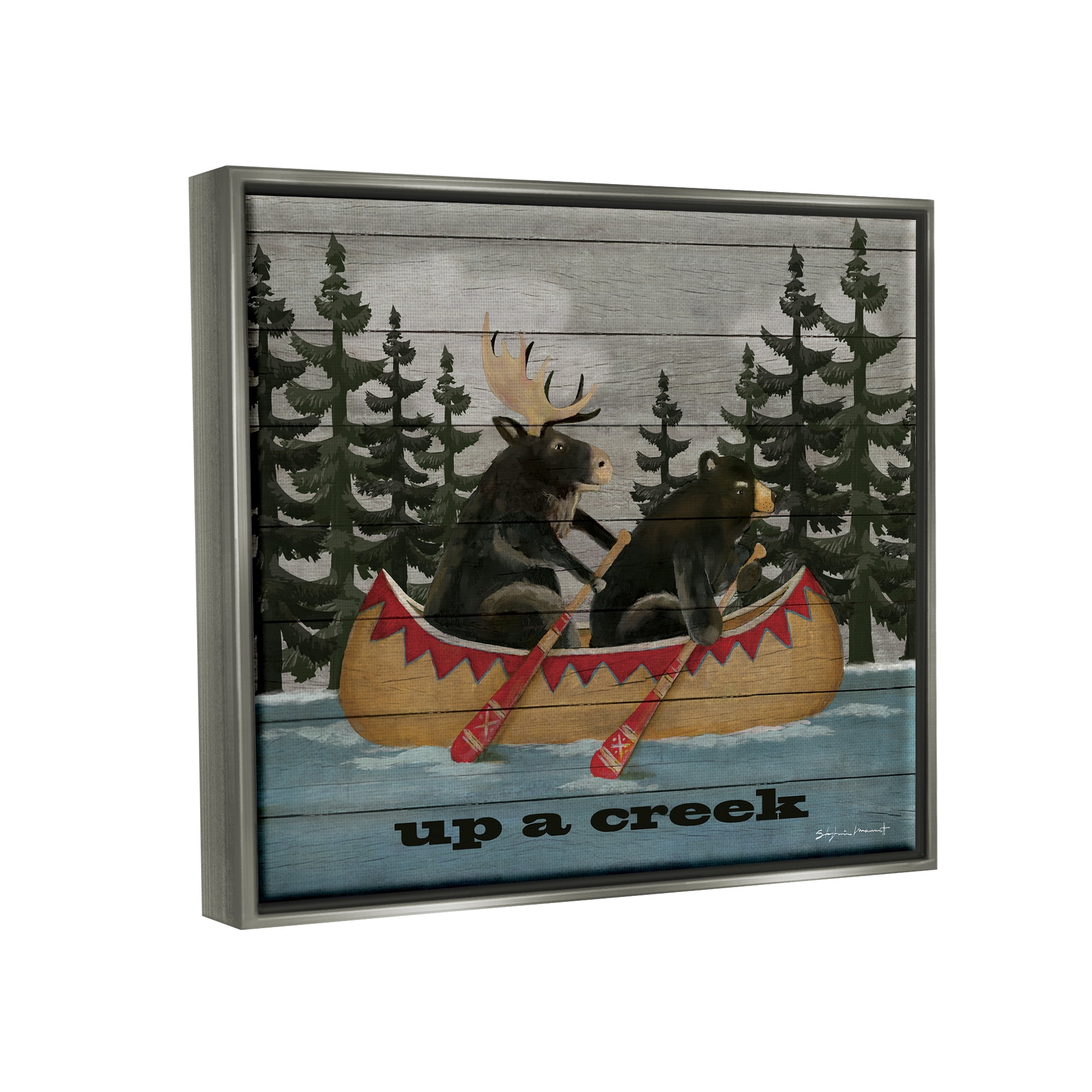 Stupell Up A Creek Woodland Cabin Canoe Transportation Painting Gray Floater Framed Art Print Wall Art