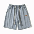 thumbnail image 5 of Jean Shorts Men Baggy Elastic Waist Drawstring Solid Color Casual Denim Bermuda Shorts with Pockets Straight Leg Knee Length Loose Summer Mens Denim Shorts Blue M, 5 of 5