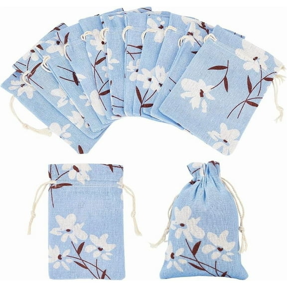 20 Pcs Blue Flower Pattern Drawstring Gift Bag Small Cloth Gift Bags Resuable Candy Bags Party Favor Bags Flower Jewelry Pouches Christmas Birthday Party Favor 3.9x5.1 Inch Cornflower Blue