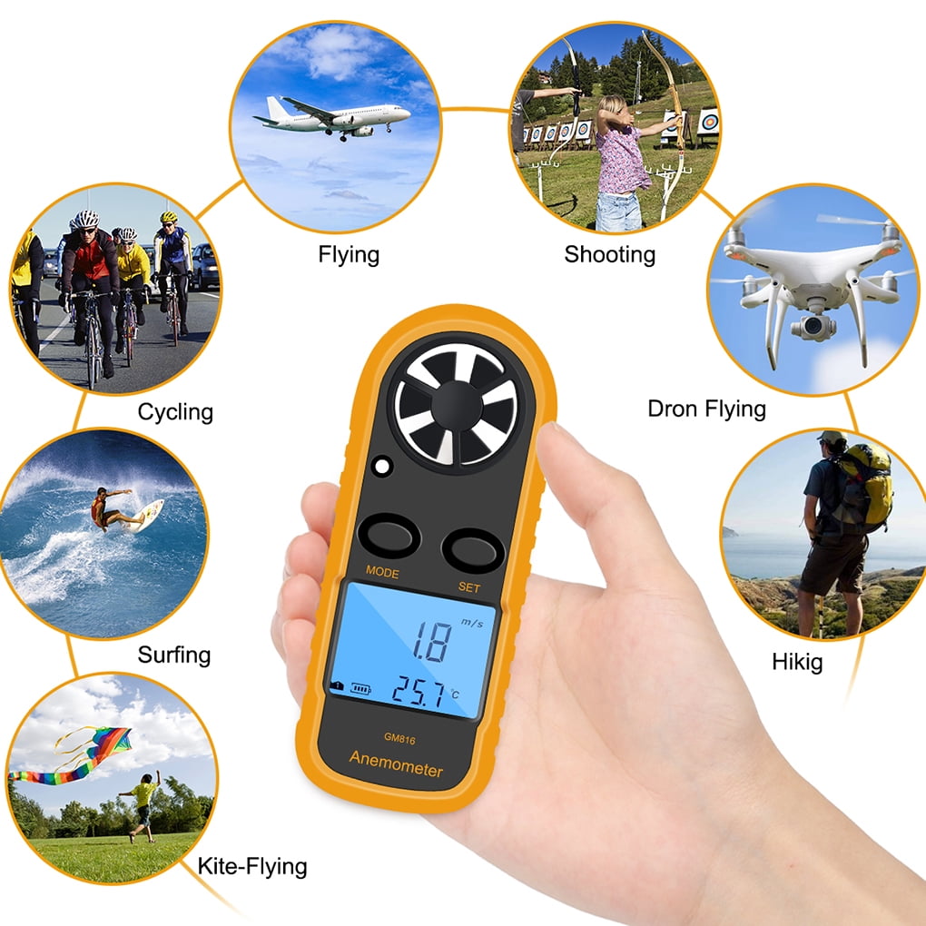 illumafye GM816 Digital Anemometer Wind-Speed Meter ​​Gauge Meter Digital LCD Handheld Airflow Windmeter Thermometer for Windsurfing Kite Flying Sailing Surfing Fishing 