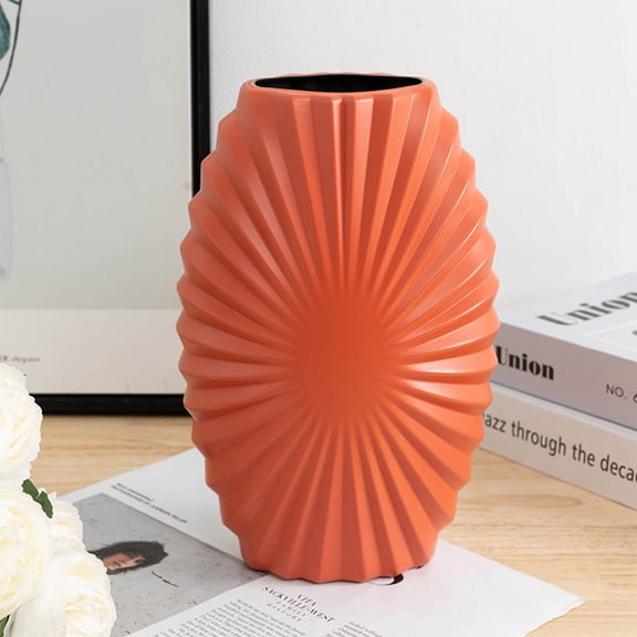 Bcylexb 11“ Decorative Vase for Flowers,Modern Small Ribbed Textured Flower Vase for Home Centerpieces Bookshelf Home Living Decor