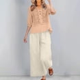 thumbnail image 5 of Linen Sets for Women 2 Piece Summer 2026 3/4 Sleeve Embroidered Boho Tops Wide Leg Pants Beach Vacation Outfits Lounge Wear,Beige L, 5 of 7