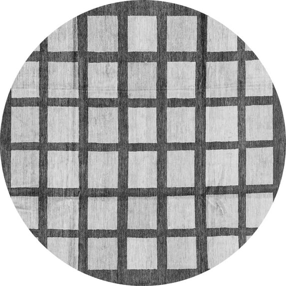 Ahgly Company Indoor Round Checkered Gray Modern Area Rugs, 8' Round