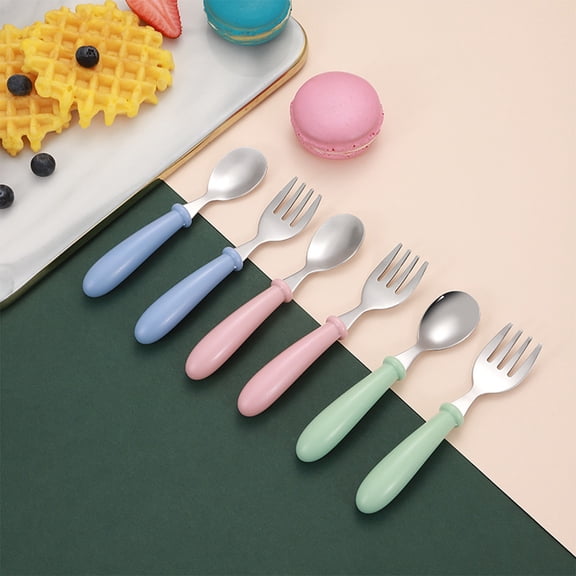 Duety 6Pcs Toddler Utensils Kit Stainless Steel Baby Forks and Spoons Dinnerware Set with 3 Cute Forks 3 Children Spoons Baby Gadgets Tableware Set