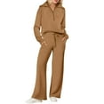 thumbnail image 2 of HOWPAY Womens Sets 2 Piece Outfits Half Zip Long Sleeve V Neck Solid Color T-Shirt Wide Leg Pants Outfits Lightweight Soft Y2K Tracksuits Coffee M, 2 of 4