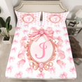 thumbnail image 2 of Homewish Bow Initial Letter J Twin Sheet Set (3-Piece) Cute Cartoon Bowknot Pink White Decor For Girls, 2 of 7