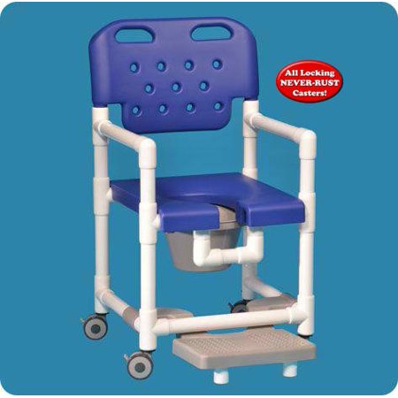 Elite Shower Chair Commode with Slideout Footrest - ELT820PFRRSB - 41" H x 21" W x 22" D - Red Seat and Backrest