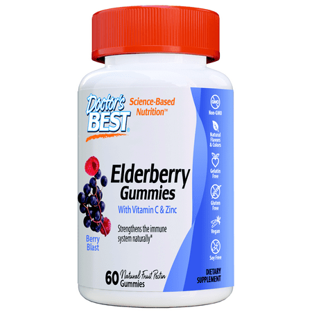 Doctor's Best Elderberry Plus, 60 Chewable Berry Flavored Immune Support, Non-GMO, Natural Fruit Pectin,