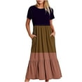 thumbnail image 1 of Qertyioot Robe d'Été Décontractée à Manches Courtes pour Femmes, Robe de Plage Maxi Fluide à Étages avec Poches et Imprimé Coloré, 1 of 4