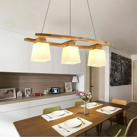 

Miumaeov Wood Linear Pendant Light LED Dimmable Hanging Light Fixture 60w for Dining Room Kitchen Island Bar Office Pool Table