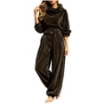 thumbnail image 2 of MLCDZ Women's 2 Piece Velour Tracksuit Hooded Long Sleeve Pullover Wide Leg Pants Sweatsuits for Women Lounge with Pockets Casual Lightweight Workout Set, 2 of 9
