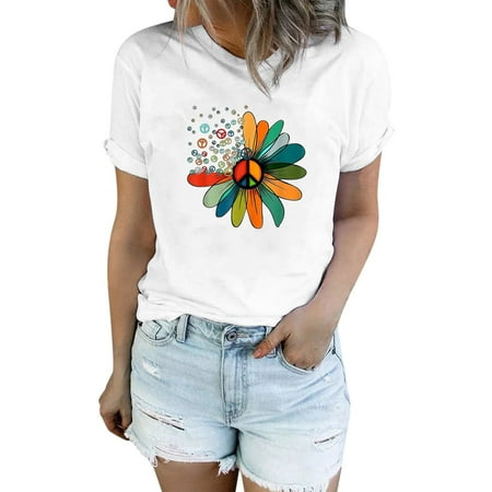 Manxivoo Womens Tops Sunflower Shirts for Women Cute Dandelion Graphics Tshirt Summer Women Short Sleeve Tee Tops Shirts for Women Orange