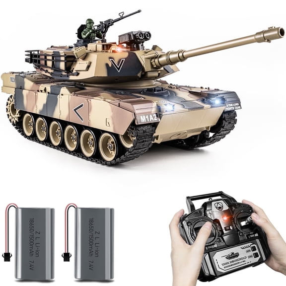 Supdex 1/18 M1A2 RC Tank Model Toy with Lights, Sounds & Smoke Effects – Rechargeable Remote Control Tank Toy for Kids Ages 6 