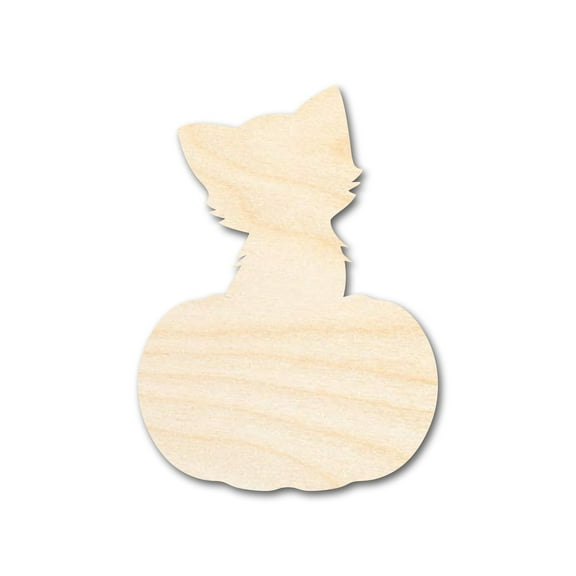 Unfinished Wood Cat on Pumpkin Shape 6" / 1/4"