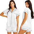 thumbnail image 1 of Womens Silk Satin Pajamas Set Sleepwear Loungewear,Solid White, 1 of 5