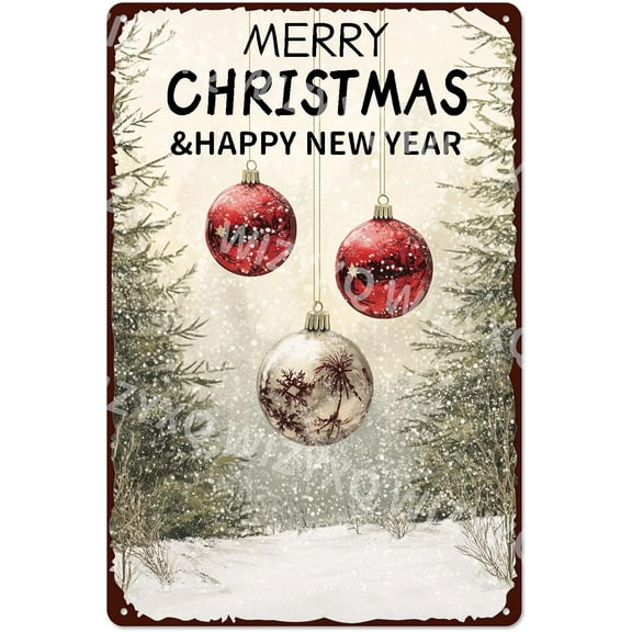Winter Sign Merry Christmas & Happy New Year Vintage Metal Tin Signs Aluminum Christmas Sign for Living Room Cafe Bar Outdoor 12×8 Inch