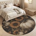 thumbnail image 2 of Small Round Rug 3Ft, Vintage Pumpkin Fall Non-Slip Washable Circle Rugs Carpet, Sunflowers Botanical Thanksgiving Indoor Outdoor Rug Floor Mats Throw Runner for Bedroom Living Room Bathroom, 2 of 4