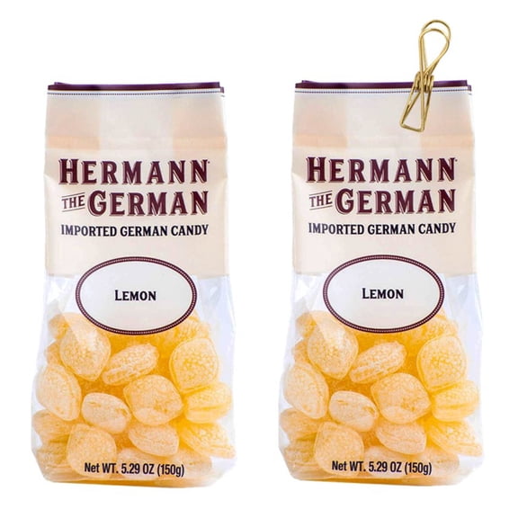 Hermann the German Lemon Candy 5.29 oz. X 2 with Bonus Vintage Design Metallic Bag Clip (3-Pc Set)